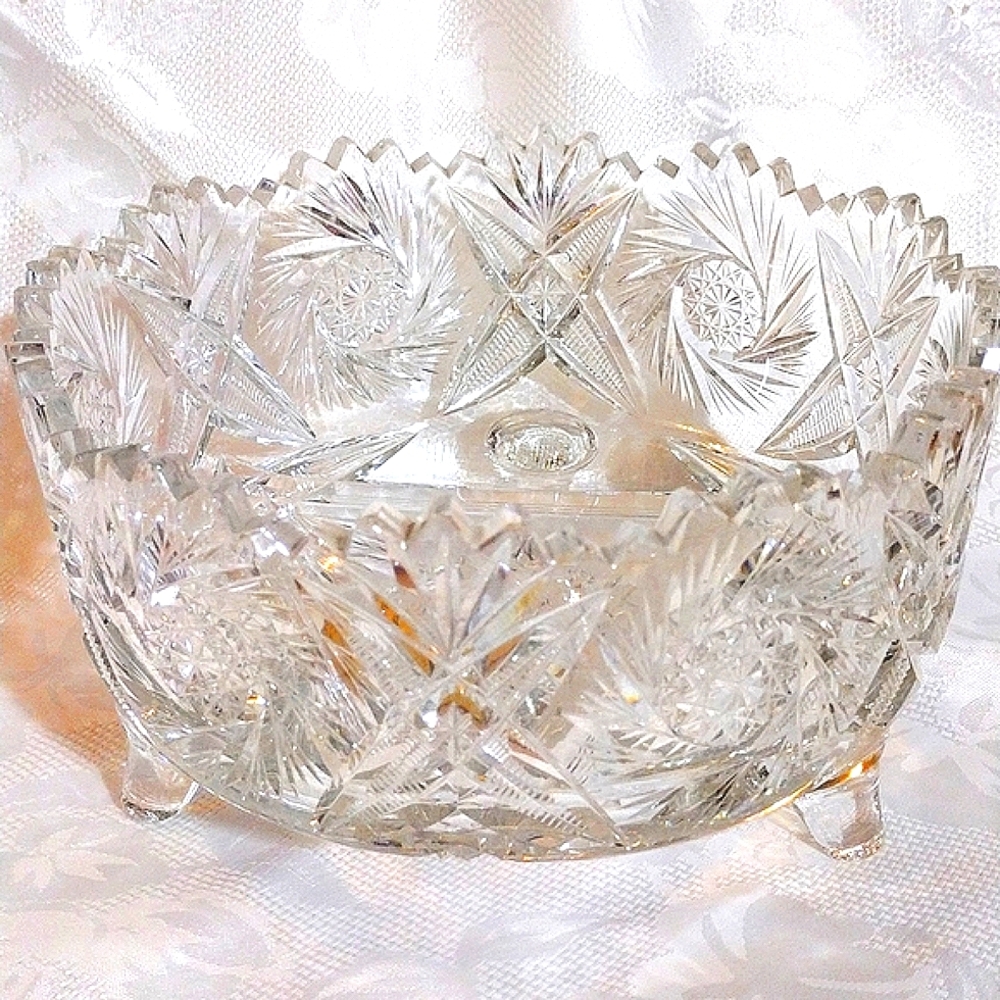 American Brilliance Cut Glass Footed Center Piece 1940 1950 1960